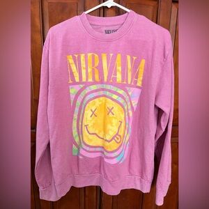 NIRVANA Pink Sweatshirt with Yellow and Green Graphic